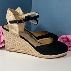 Solanz Chic Black and Tan Espadrilles Wedge Sandals Women's 11